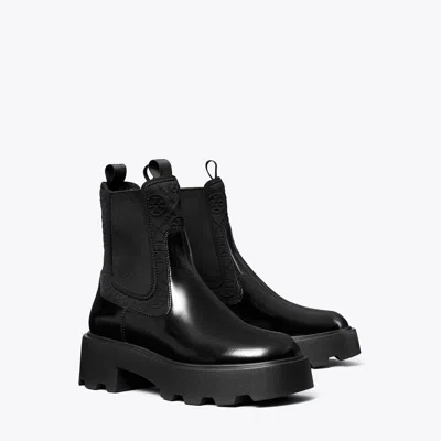 Tory Burch T Monogram Chelsea Lug Boot In Black