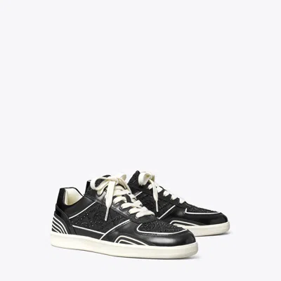 Tory Burch T Monogram Clover Court Sneaker In Black T Monogram Crystal/perfect Black