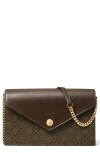 Tory Burch T Monogram Coated Canvas & Leather Envelope Wallet On A Chain In French Press