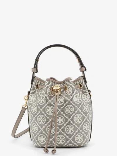 Tory Burch T Monogram Coated Canvas Bucket Bag In Grey