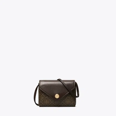 Tory Burch T Monogram Coated Canvas Card Case Lanyard In Brown