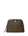Tory Burch T Monogram Coated Canvas Cosmetic Case In Brown