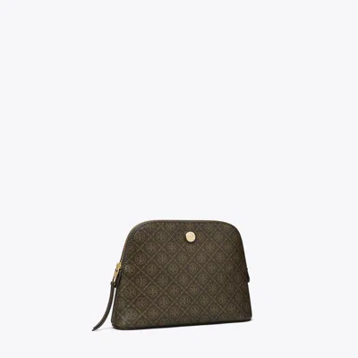 Tory Burch T Monogram Coated Canvas Dome Cosmetic Case In Brown