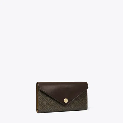 Tory Burch T Monogram Coated Canvas Envelope Wallet In Brown