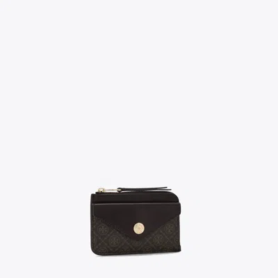 Tory Burch T Monogram Coated Canvas Envelope Zip Card Case In Brown