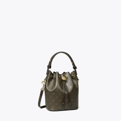 Tory Burch T Monogram Coated Canvas Mini Bucket Bag In Brown