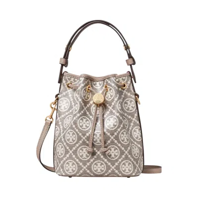 Pre-owned Tory Burch T Monogram Coated Jacquard Mini Bucket Bag 'charcoal' | Grey | Women's Size Onesize