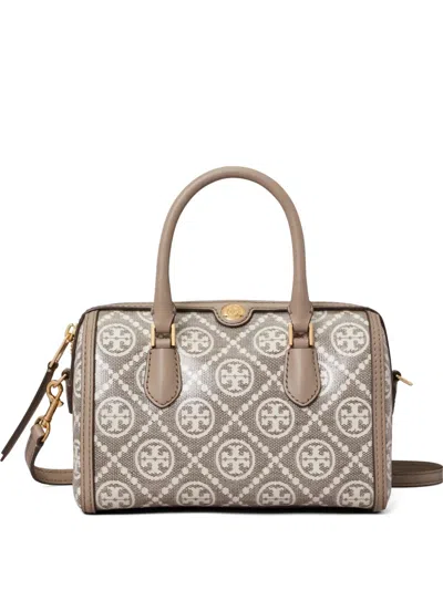 Tory Burch T Monogram Coated-jacquard Petite Barrel Bag In Brown