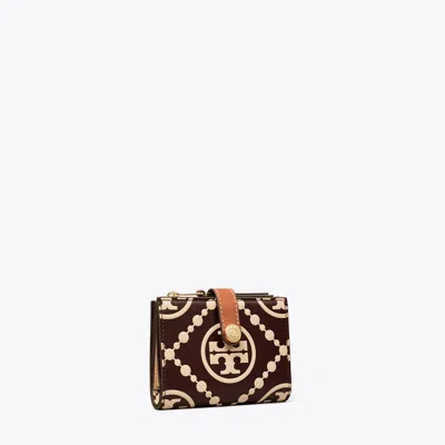 Tory Burch T Monogram Contrast Embossed Bi-fold Wallet In Maroon/new Cream