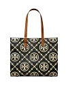 Tory Burch T Monogram Embossed Leather Tote Bag In Black/brass
