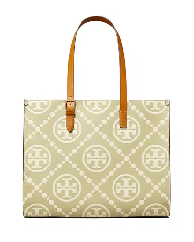 Tory Burch T Monogram Contrast Embossed Leather Medium Tote In Olive Sprig/gold