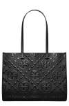 Tory Burch T Monogram Contrast Embossed Leather Tote In Black