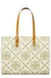 Tory Burch T Monogram Contrast Embossed Leather Tote In Olive Spring