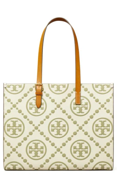 Tory Burch T Monogram Contrast Embossed Leather Tote In Olive Spring