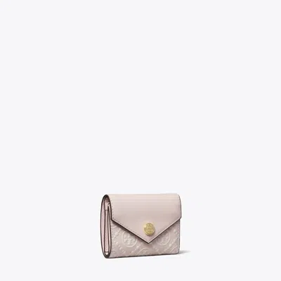 Tory Burch T Monogram Contrast Embossed Small Envelope Wallet In Gray