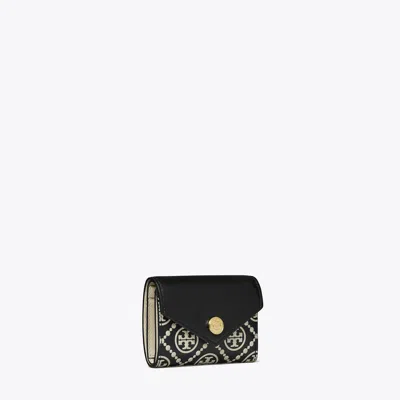 Tory Burch T Monogram Contrast Embossed Small Envelope Wallet In Black
