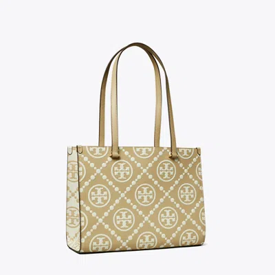 Tory Burch T Monogram Contrast Embossed Small Tote In Sand