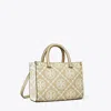 Tory Burch T Monogram Contrast Embossed Top-handle Tote In Beige
