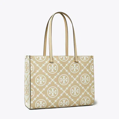 Tory Burch T Monogram Contrast Embossed Tote In Beige