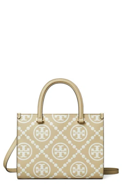 Tory Burch T Monogram Contrast Embossed Tote In Beige
