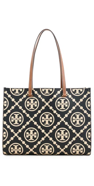 Tory Burch T Monogram Contrast Embossed Tote Black/white In Multi