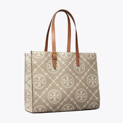 Tory Burch T Monogram Contrast Embossed Tote In Longan/new Cream