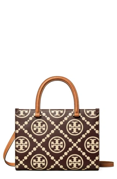 Tory Burch T-monogram Contrast Embossed Tote In Maroon/new Cream