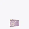 Tory Burch T Monogram Contrast Embossed Zip Card Case In Novel Lilac/new Cream