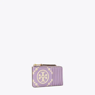 Tory Burch T Monogram Contrast Embossed Zip Card Case In Novel Lilac/new Cream