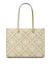 Tory Burch T Monogram Embossed Leather Tote Bag In Beige