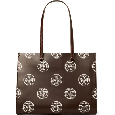 Tory Burch T Monogram Contrast Leather Tote In Brown