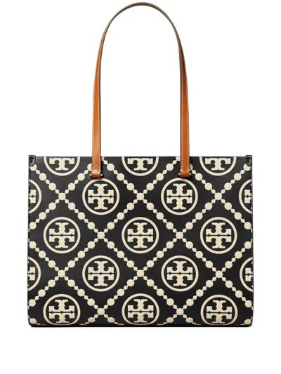 Tory Burch T Monogram Contrast Tote Bag In Black