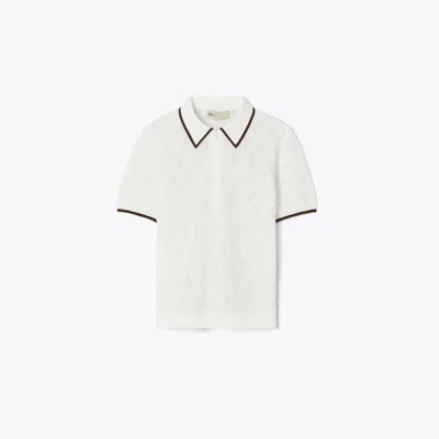 Tory Burch T Monogram Cotton Pointelle Zip Polo