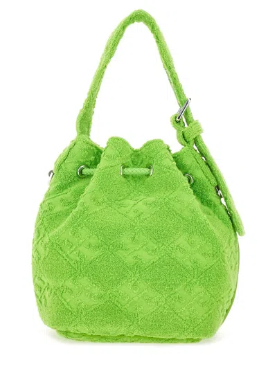 Tory Burch T Monogram Cotton-blend Bucket Bag In Green