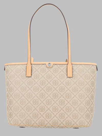 Tory Burch T Monogram Cotton-blend Shoulder Bag In Beige