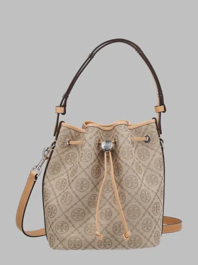 Tory Burch T Monogram Cotton-polyester Bucket Bag In Beige