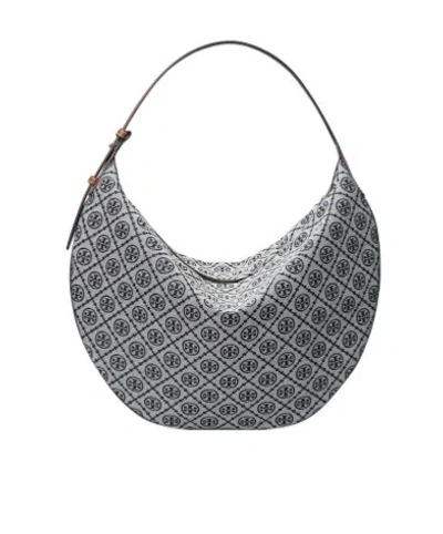 Tory Burch T Monogram Crescent Bag In Gray