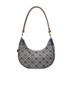 Tory Burch T-monogram Jacquard Crescent Shoulder Bag In Gray