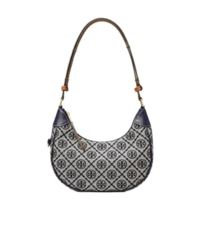 Tory Burch T Monogram Crescent Bag In Gray