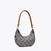 Tory Burch T-monogram Jacquard Crescent Shoulder Bag In Tory Navy