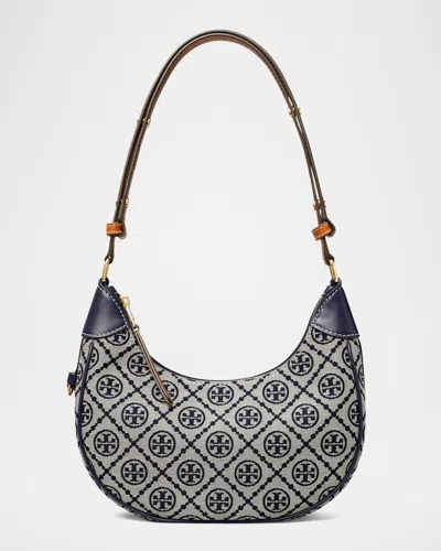 TORY BURCH T MONOGRAM CRESCENT CANVAS SHOULDER BAG
