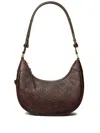Tory Burch T-monogram Embossed Crescent Shoulder Bag In Brown