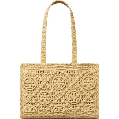 Tory Burch T Monogram Crochet Small Tote In Natural