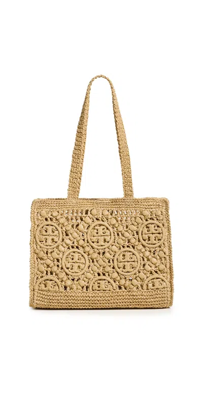 Tory Burch T Monogram Crochet Small Tote Natural