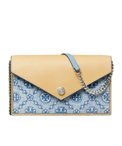 Tory Burch T Monogram Cross Body Bag In Gray-blue