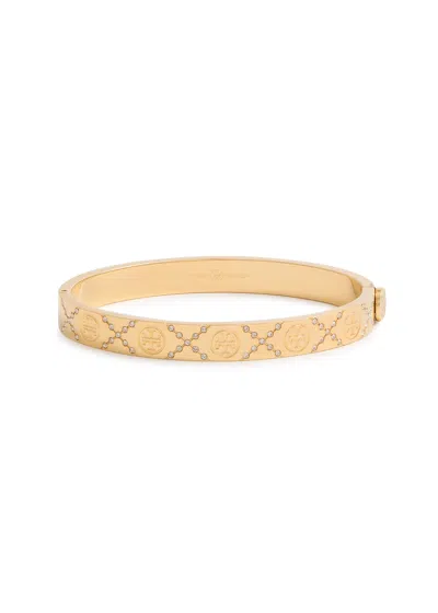Tory Burch T Monogram Crystal-embellished Bracelet In Gold