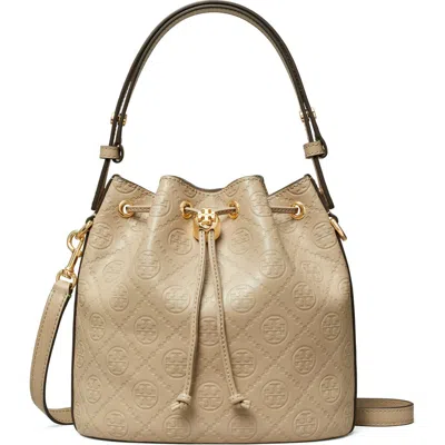 Tory Burch T Monogram Debossed Bucket Bag In Fresh Clay