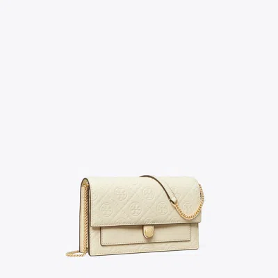 Tory Burch T Monogram Debossed Chain Wallet In Light Cream | ModeSens