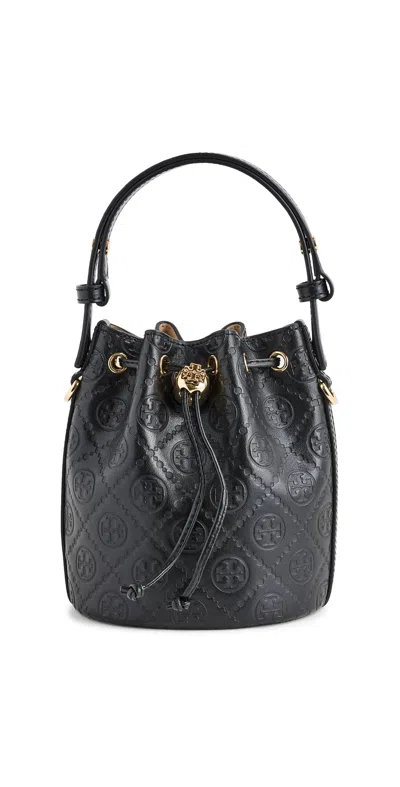 Tory Burch T Monogram Leather Bucket Bag In Black