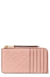 Tory Burch T Monogram Debossed Zip Card Case In Blush